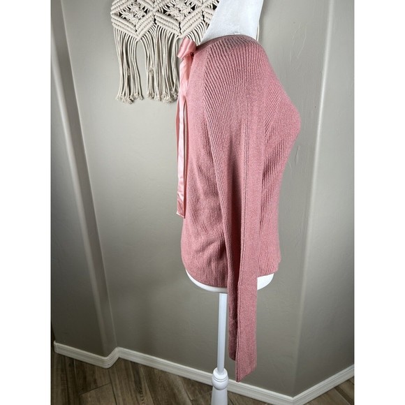 Women's Ribbon Tie Back Sweater Knit Small Top Pink Peach - Picture 5 of 14